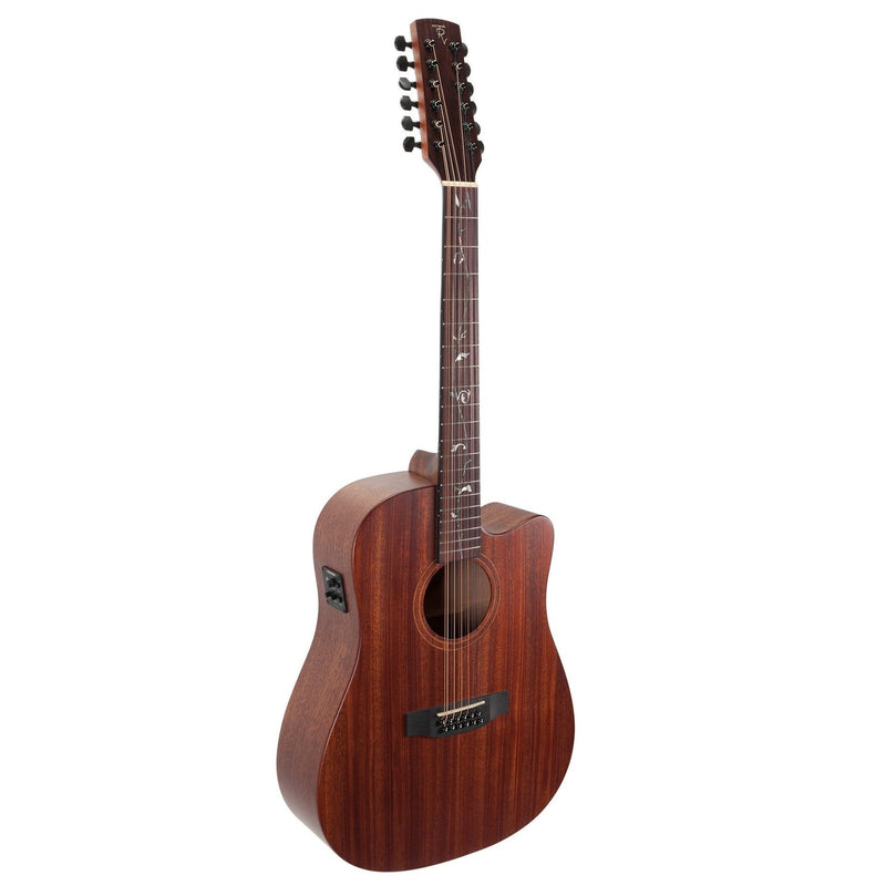 Timberidge 'Messenger Series' 12-String Mahogany Solid Top Acoustic-Electric Dreadnought Cutaway Guitar with 'Tree of Life' Inlay (Natural Satin)-TRC-MM12T-NST