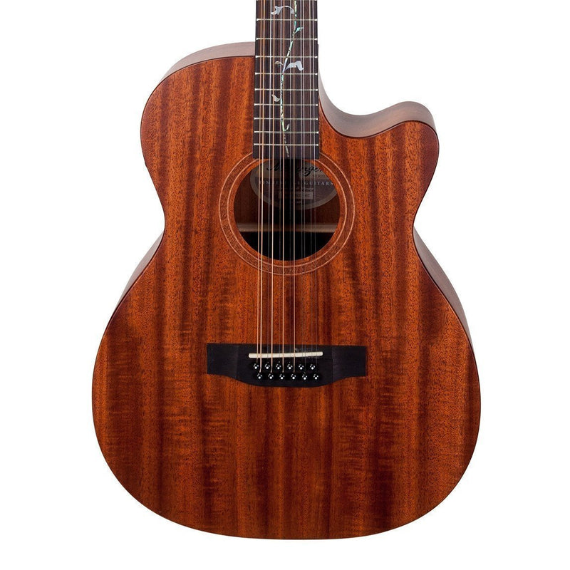 Timberidge 'Messenger Series' 12-String Mahogany Solid Top Acoustic-Electric Small Body Cutaway Guitar with 'Tree of Life' Inlay (Natural Satin)-TRFC-MM12T-NST