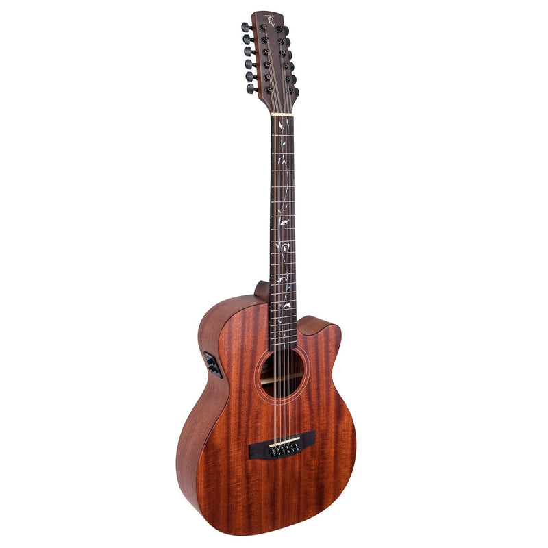 Timberidge 'Messenger Series' 12-String Mahogany Solid Top Acoustic-Electric Small Body Cutaway Guitar with 'Tree of Life' Inlay (Natural Satin)-TRFC-MM12T-NST