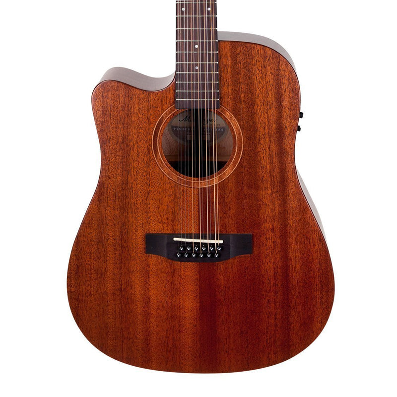 Timberidge 'Messenger Series' Left Handed 12-String Mahogany Solid Top Acoustic-Electric Dreadnought Cutaway Guitar (Natural Satin)-TRC-MM12L-NST